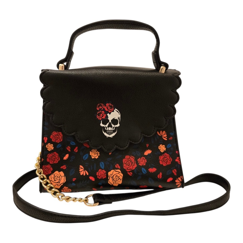 Like Dreams Floral Skull Top Handle Bag Scalloped Goth Dark Cottagecore Witchy